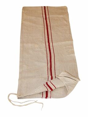 Antique European heavy linen red stripe grain sack